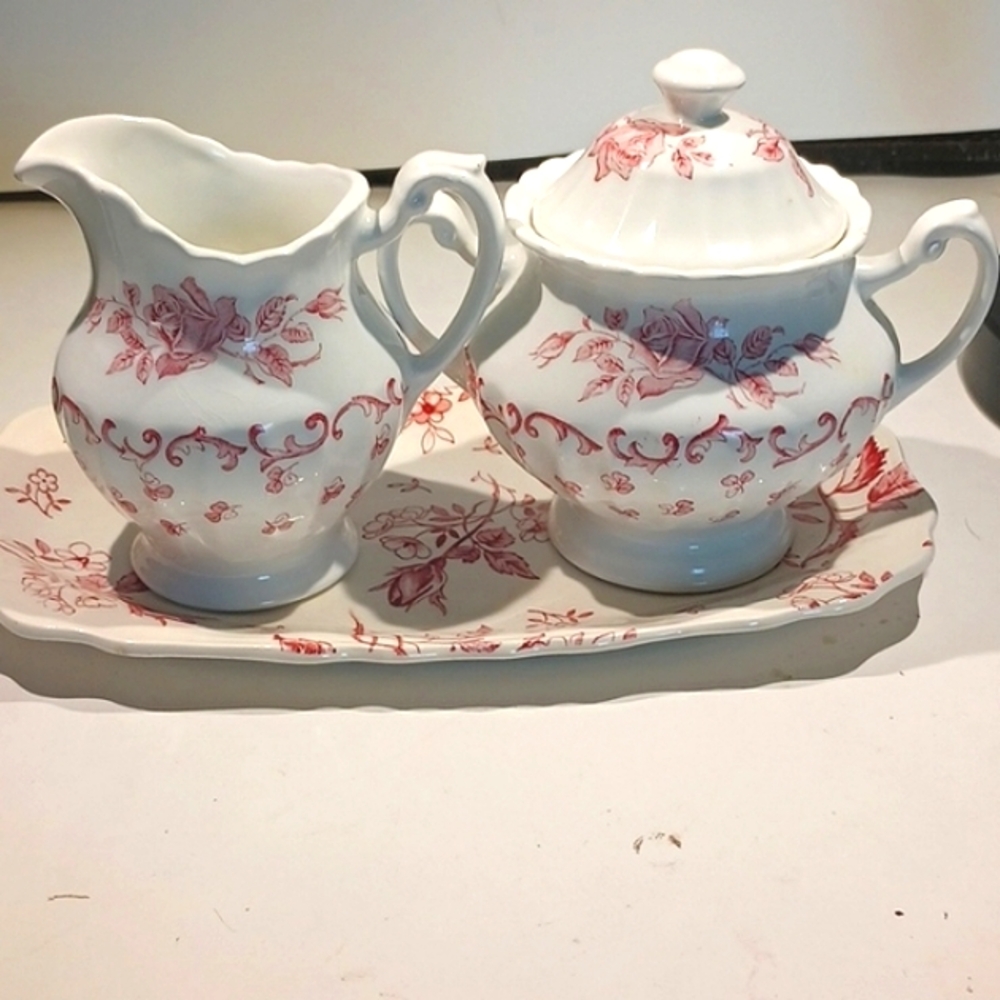 J&G Meakin Sugar and Creamer with tray. Staffordshire England. Vintage.